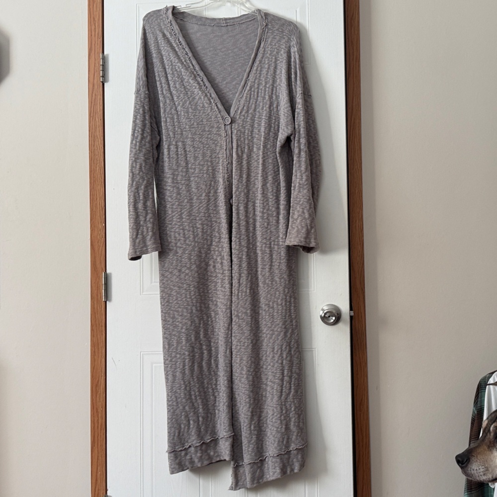 Long Gray Knit Button-Front Cardigan